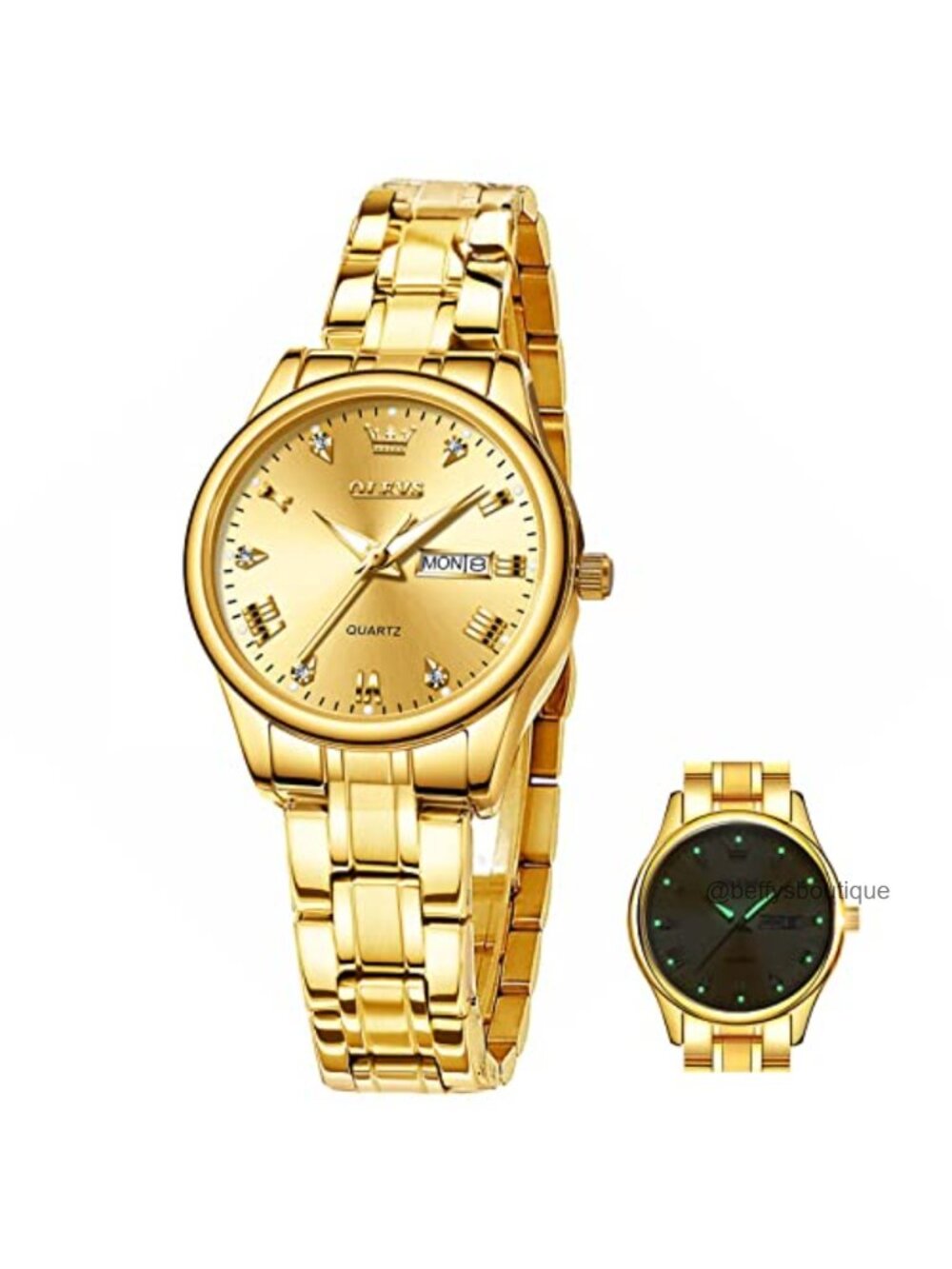 OLEVS Women's Stainless Steel Dress Watch Small Luxury Day Date 30M Waterproof